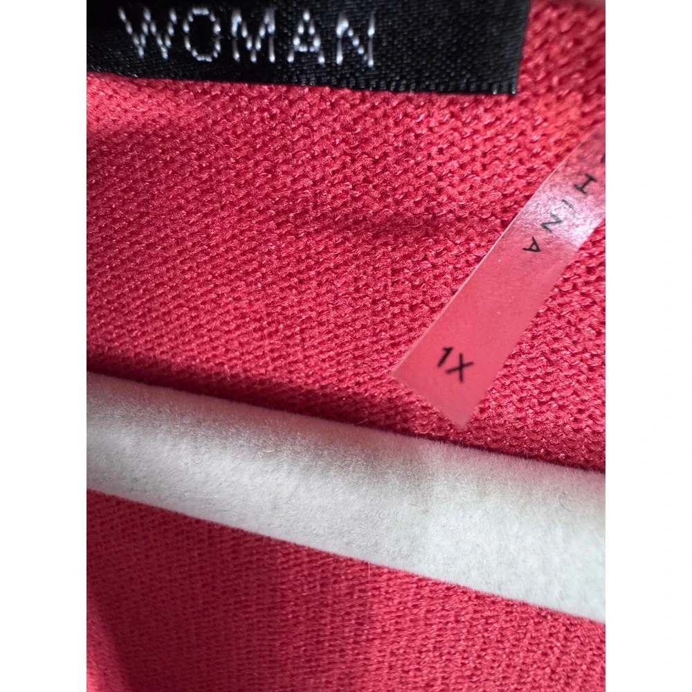 Cyn Woman 1X Coral Pink Sweater Women's 3/4 Sleeve Scoop Neck Knit Spring Casual - Picture 3 of 5